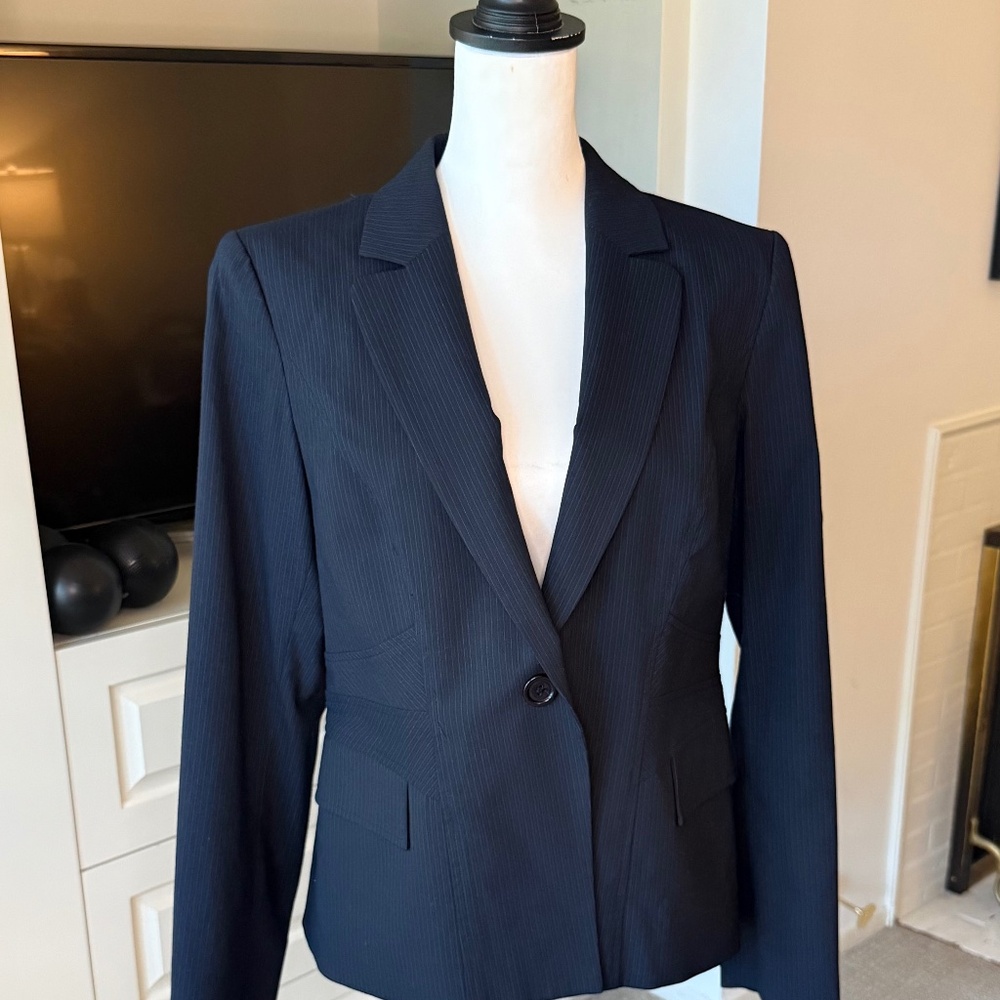 Louben Navy Pinstripe Pant Suit Set – Blazer & Trousers – Size 10
